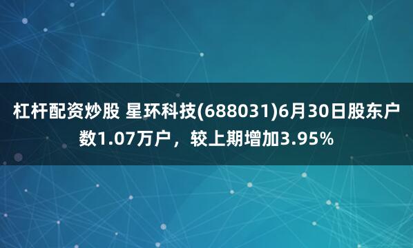 杠杆配资炒股 星环科技(688031)6月30日股东户数1.07万户，较上期增加3.95%